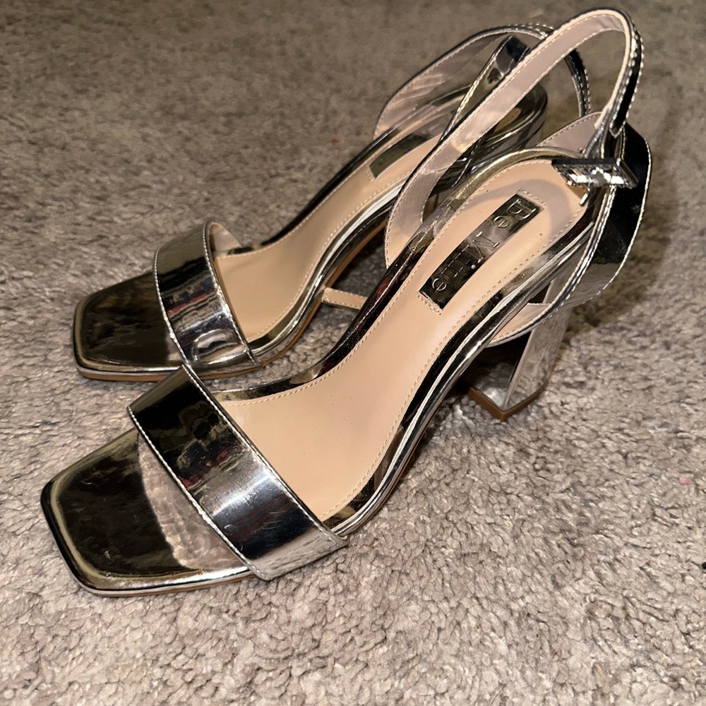 David's Bridal Silver Heels with Chunky Block Heel